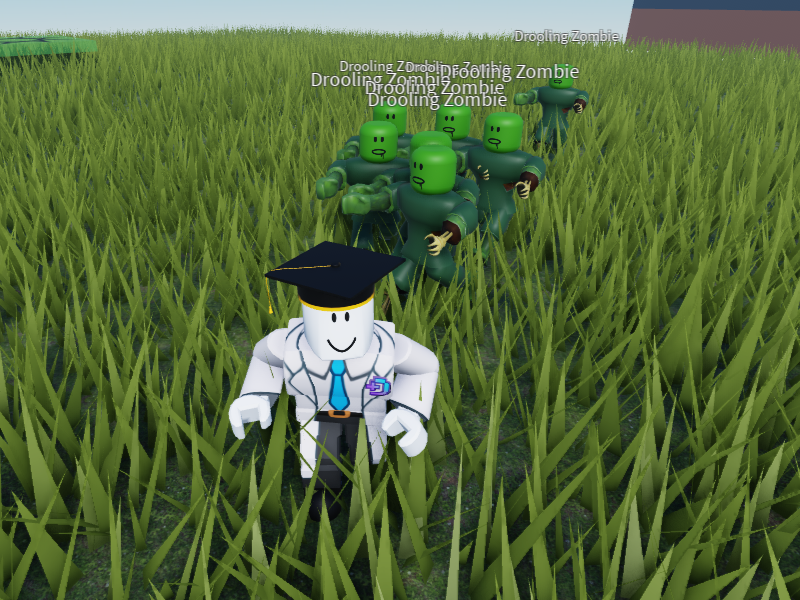 Robloxコースでゾンビが登場する3Dゲームを制作する学習画面
