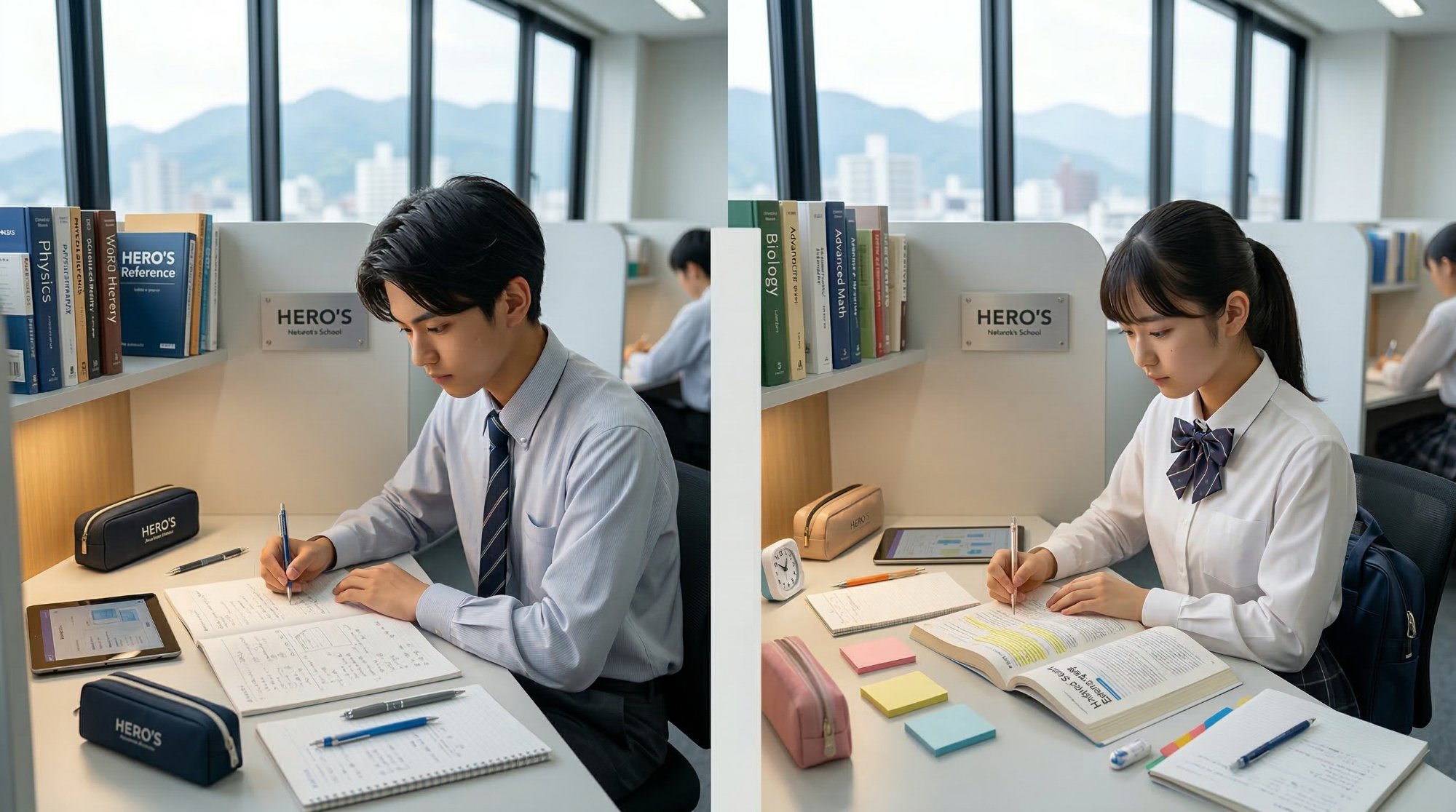 高校生が個別ブースで集中