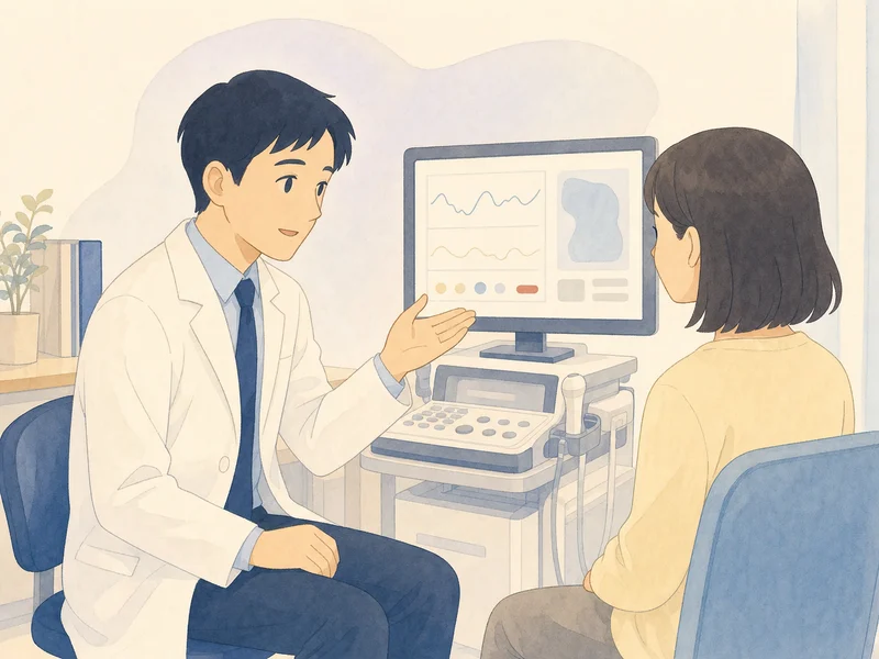 検査機器の結果を見て患者の状態を判断する医師