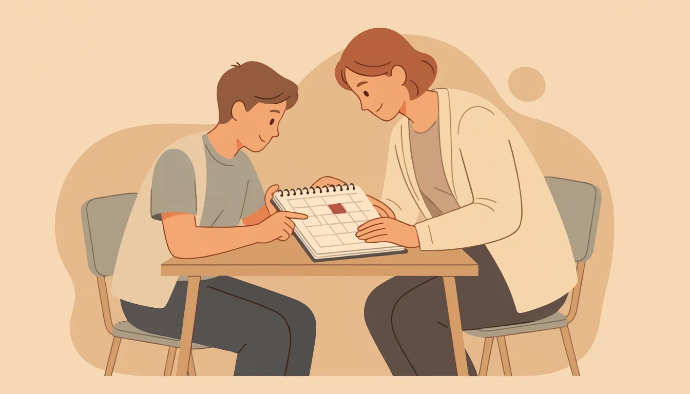 学習計画をコーチと相談する高校生